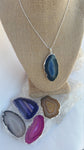Agate Slice Necklace, Colorful Sliced Agate Pendant Necklace
