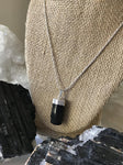 Silver Dipped Black Tourmaline Pendant Necklace