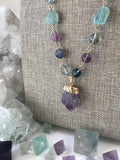 Fluorite Necklace with Amethyst Point Pendant,